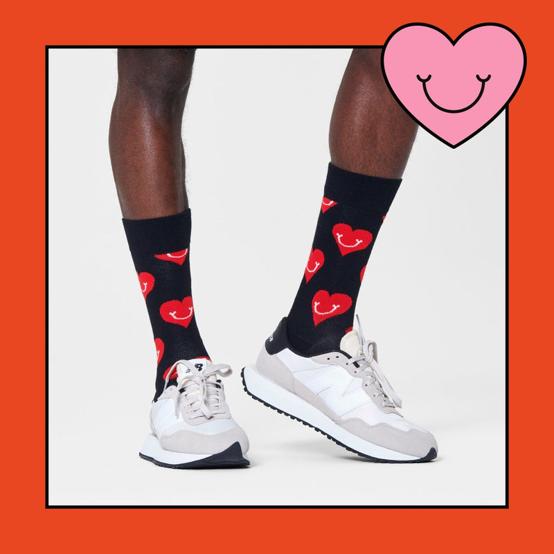 Happy Socks - Smiley Hearts Socks, Black/red - Boxers - and - Briefs.net