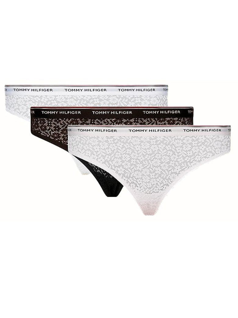 Tommy Hilfiger - Tommy Hilfiger 3 - Pack Premium Essential Lace Bikini Briefs, Black/White/Light Pink - Boxers - and - Briefs.net