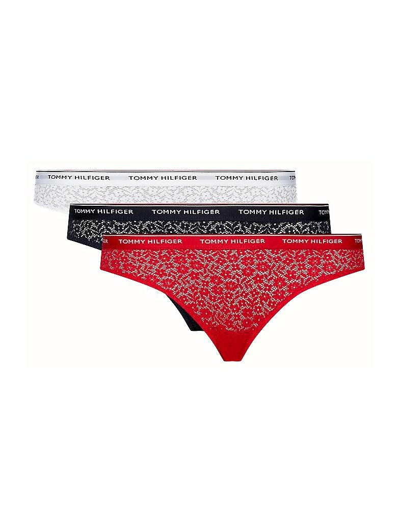 Tommy Hilfiger - Tommy Hilfiger 3 - Pack Premium Essential Lace Bikini Briefs, Navy/White/Red - Boxers - and - Briefs.net