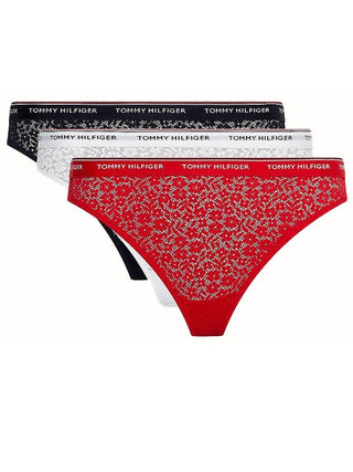 3-Pack Premium Essential Lace Thongs, Navy/White/Red