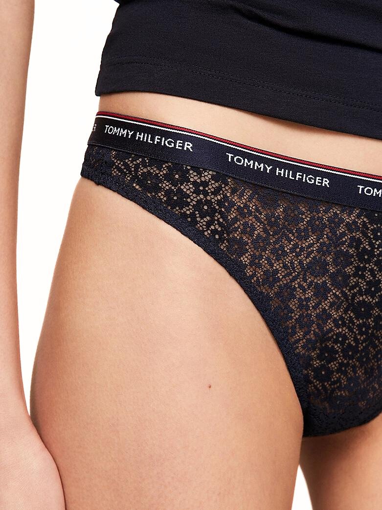 Tommy Hilfiger - Tommy Hilfiger 3 - Pack Premium Essential Lace Thongs, Navy/White/Red - Boxers - and - Briefs.net