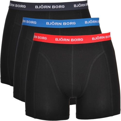 3-Pack Contrast Waistband Boxer Trunks, Black w/ red/blue