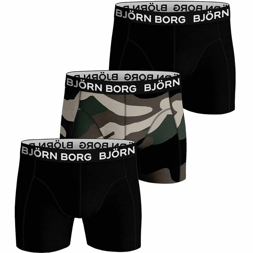 Essential 3 Pack Shorts, Black/Camo Print