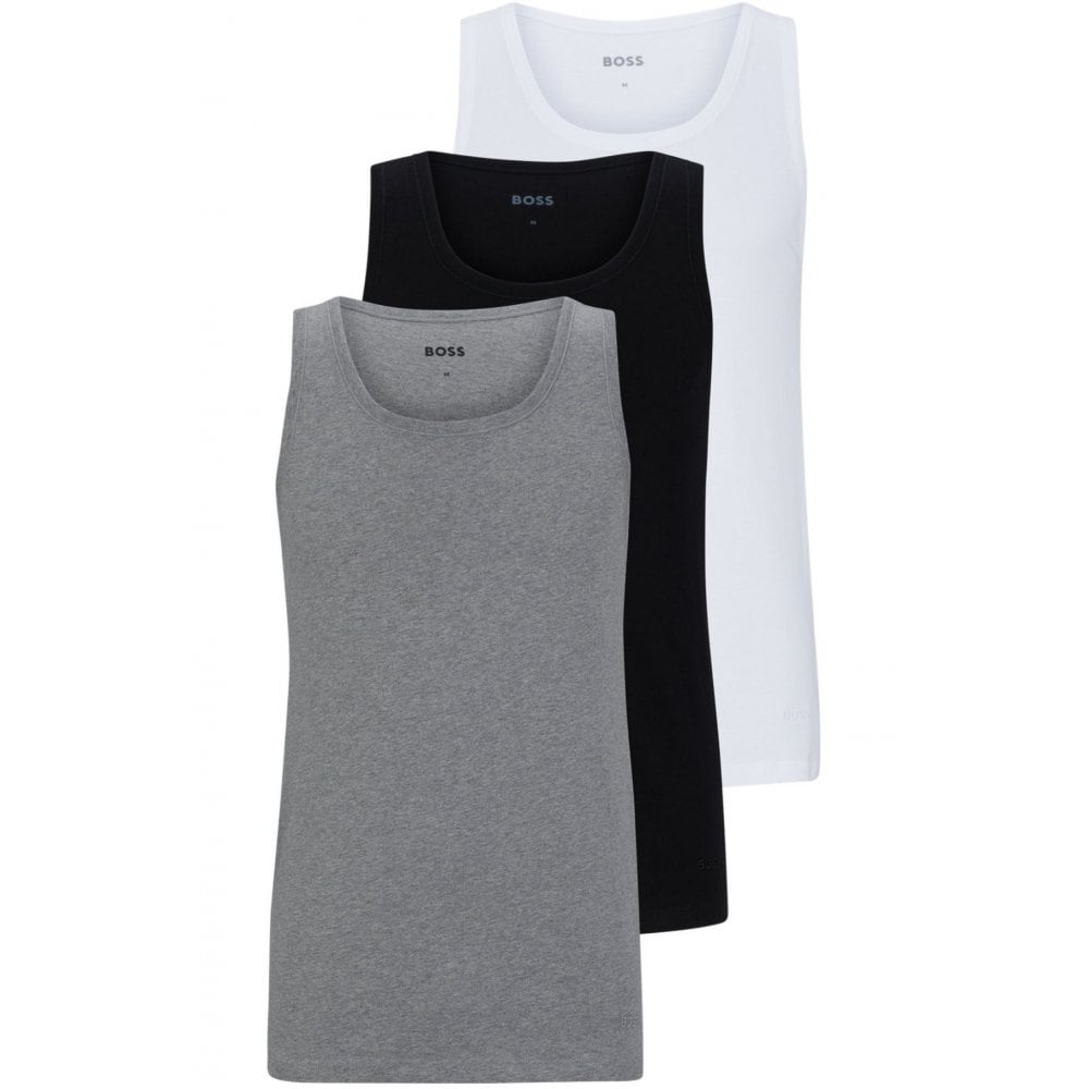 3-Pack Classic-Fit Tank Top Vests, Black/White/Grey