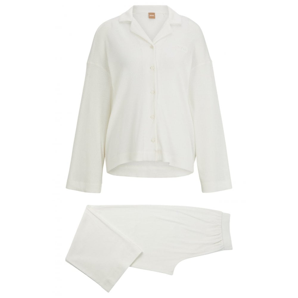 Ensemble de pyjama élégant en coton biologique côtelé, crème