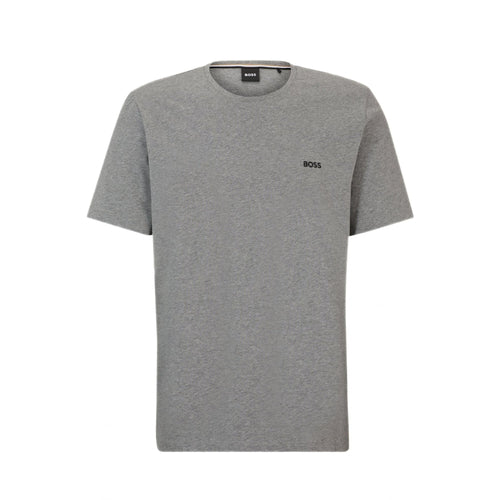 Luxuriöses Loungewear-T-Shirt aus Jersey mit Rundhalsausschnitt, Mittelgrau meliert