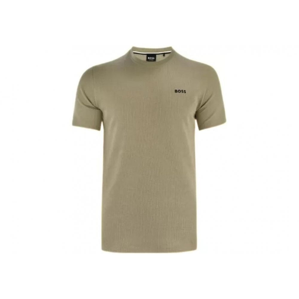 Leichtes T-Shirt mit Mini-Waffelmuster, Dunkelbeige