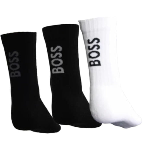 BOSSSocks 3 - pack3 - Pack Ribbed Bamboo Sports Socks, Black/whiteBoxers - and - Briefs.net