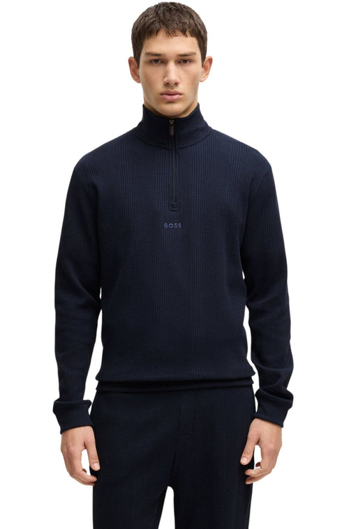 BOSSTrack JacketQuarter - Zip Waffle Structure Track Jacket, Dark BlueBoxers - and - Briefs.net