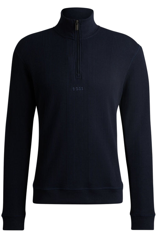 BOSSTrack JacketQuarter - Zip Waffle Structure Track Jacket, Dark BlueBoxers - and - Briefs.net