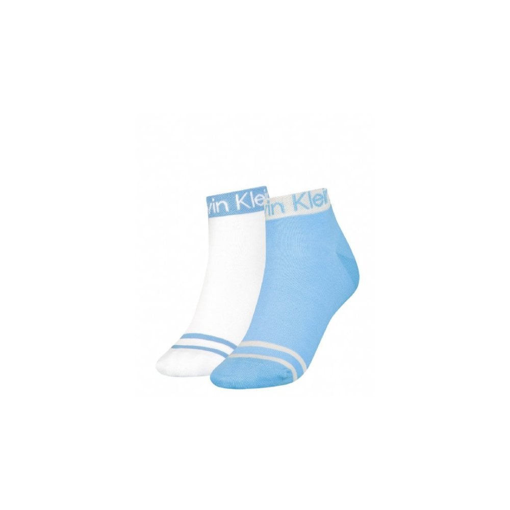 2er-Pack Damen-Viertel-Socken mit Logo-Welt, Hellblau/Weiß