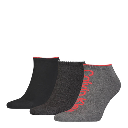3er-Pack Logo Sports Sneakersocken, Graumeliert / Rot