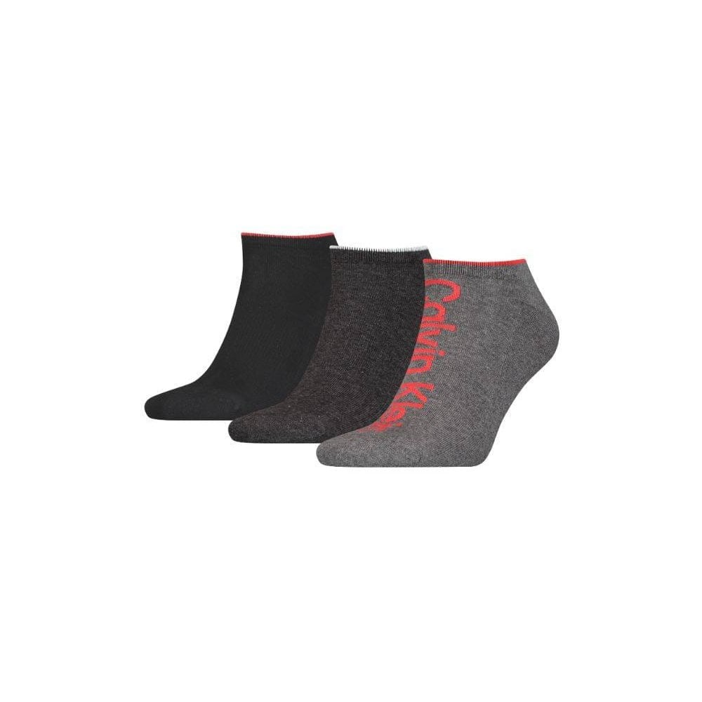 Calvin Klein 3-Pack Logo Sports Trainer Socks, Grey Melange Red