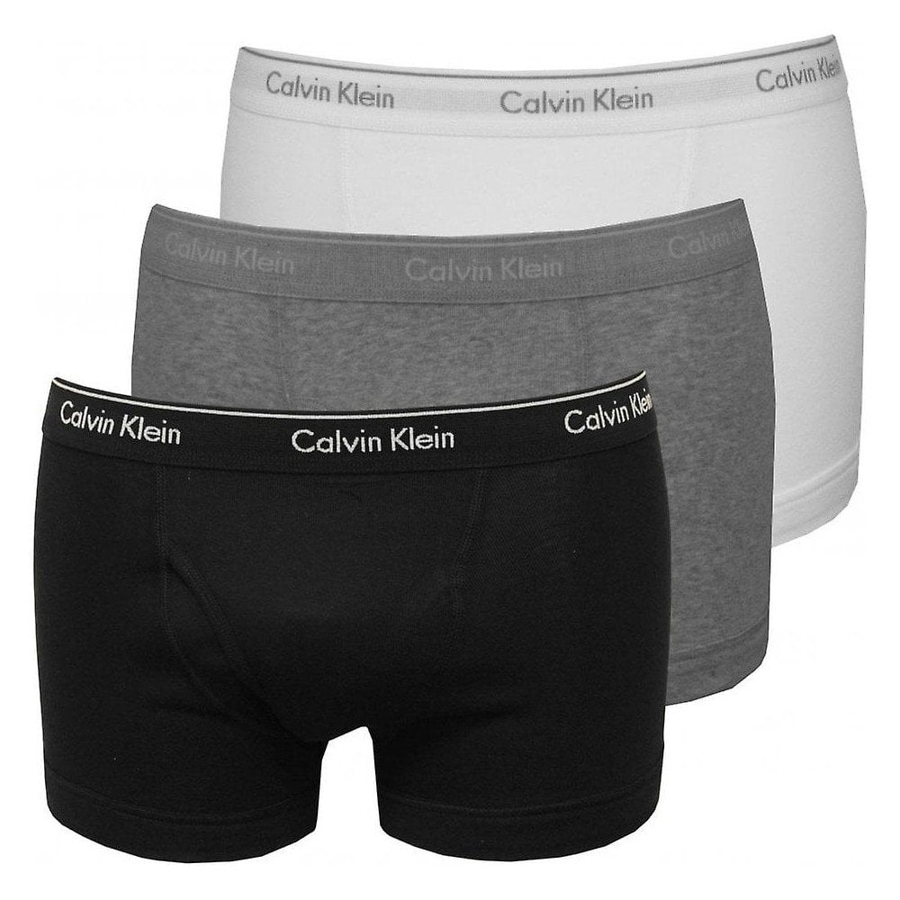 3-Pack Pure Cotton Low-Rise Boxer Trunks, Black/White/Grey