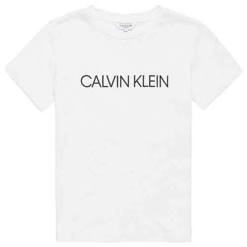 T-shirt à col rond avec logo pour garçon, blanc classique