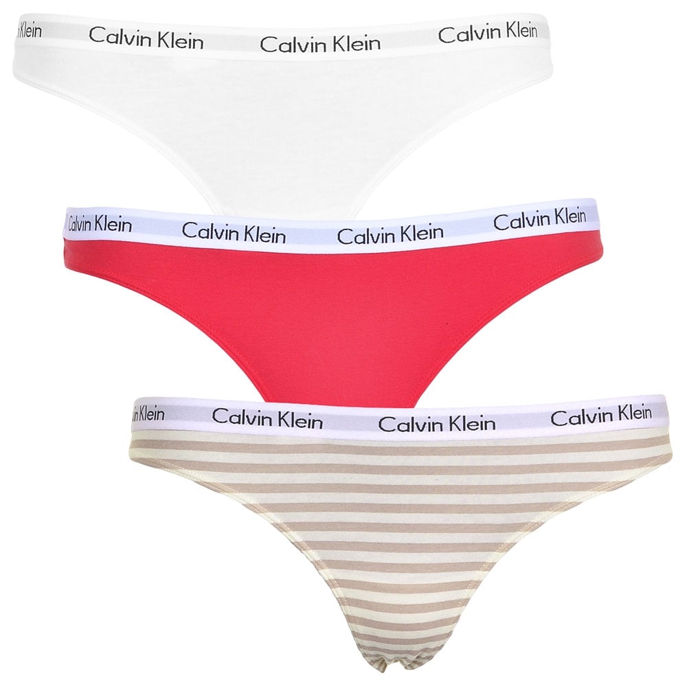 Carousel 3-Pack Thong, White/Red/Stripe