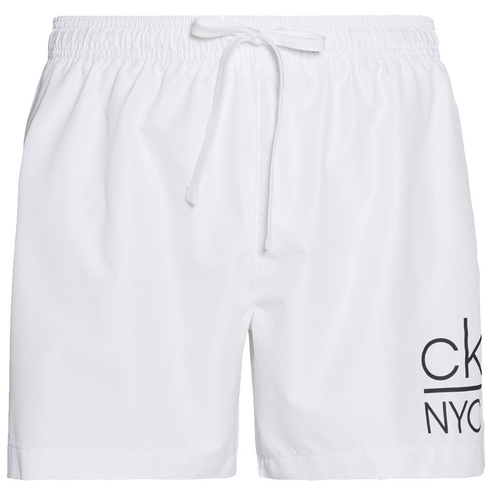 CK NYC Badeshorts mit mittlerem Kordelzug, PVH Classic White