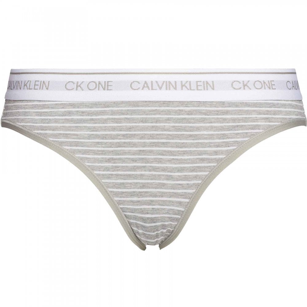 CK One - Slip de bikini en mélange de coton et modal, rayures confortables/gris chiné moyen