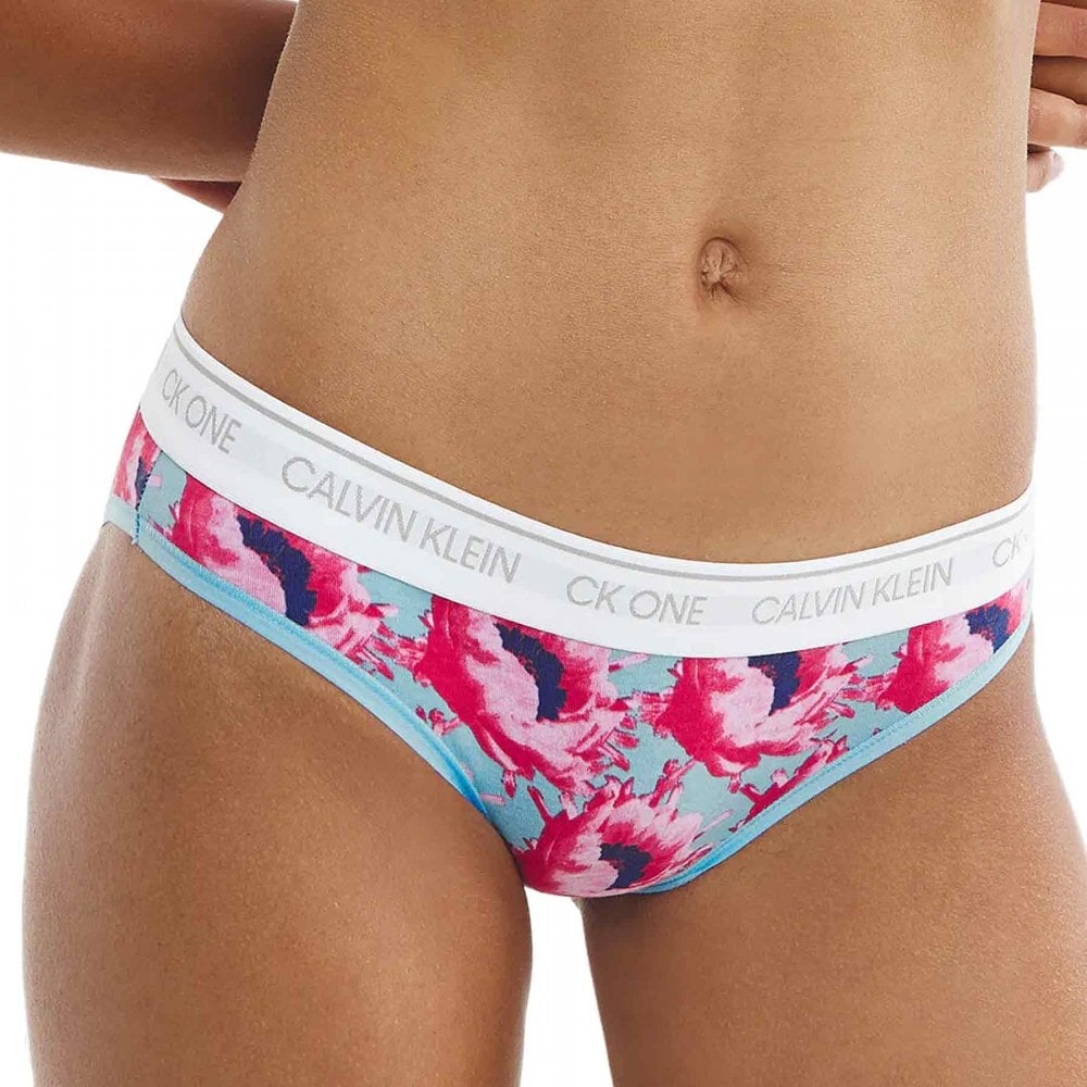 CK One Cotton Modal Blend Bikini Brief Prosper Floral Print Pink Smoothie