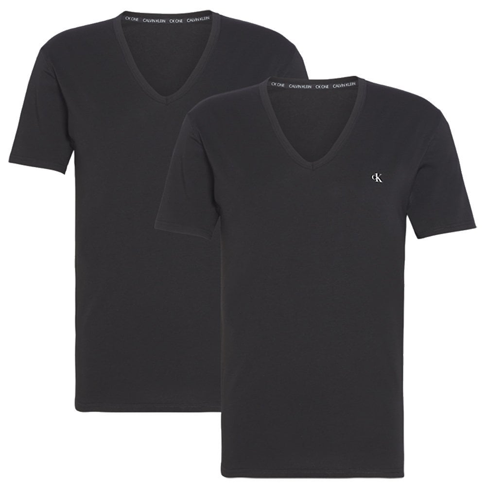 CK One Short Sleeved V-Neck T-Shirt 2-Pack, Black