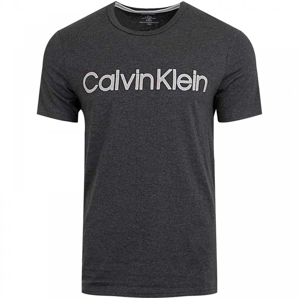 T-shirt à col rond avec logo en coton, charbon chiné
