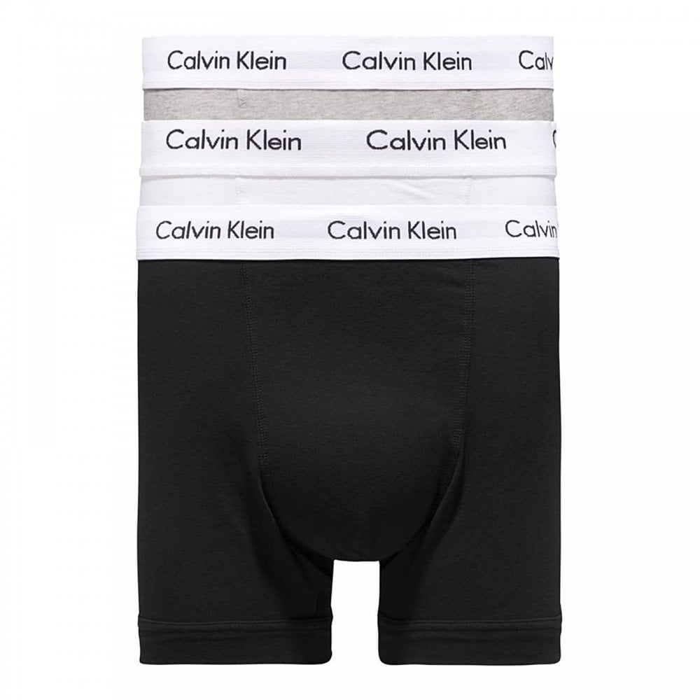 Lot de 3 boxers en coton extensible, noir/blanc/gris