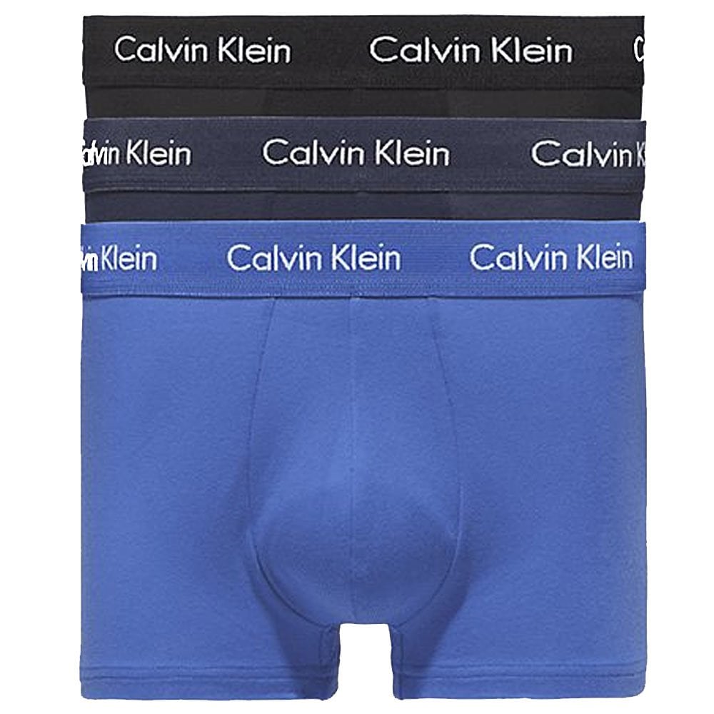 Lot de 3 boxers taille basse en coton stretch, noir/bleu ombre/eau cobalt