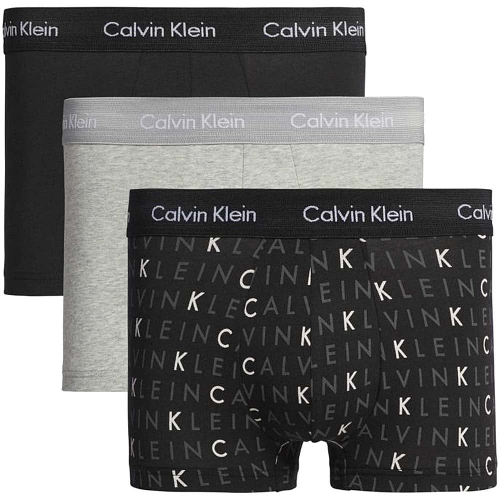 Lot de 3 boxers taille basse en coton stretch, noir/gris chiné/logo discret