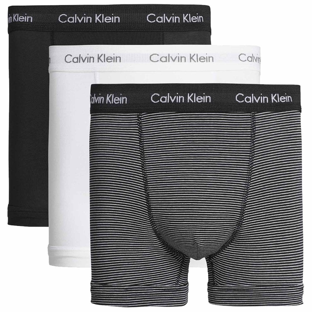 Lot de 3 boxers en coton stretch, blanc / rayures N&amp;B / noir