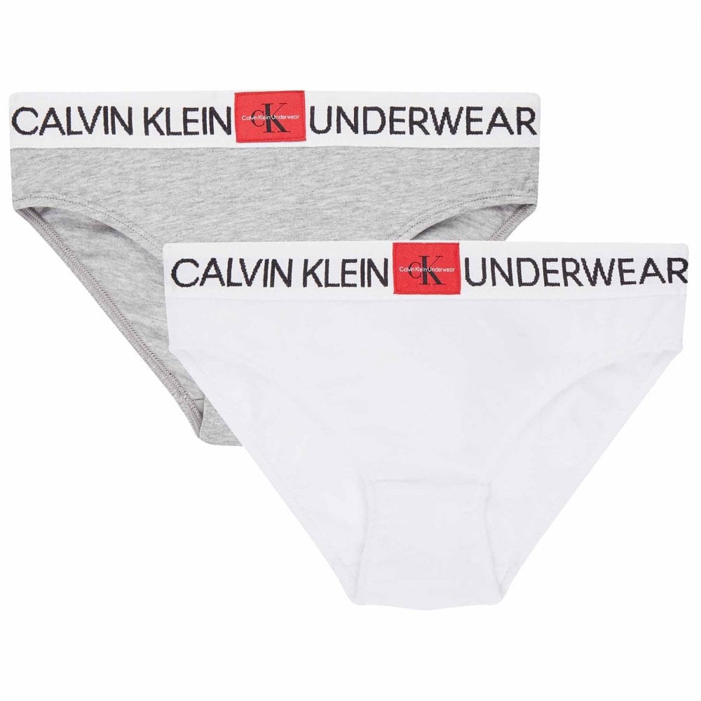 GIRLS 2 Pack CK Minigram Bikini Brief, PVH White/Grey Heather