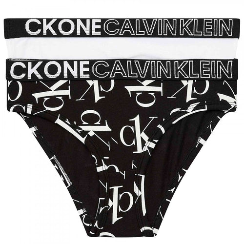 Girls 2 Pack CK One Bikini Brief, CK Repeat Black AOP/ PVH White