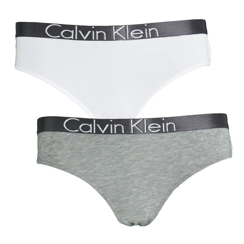 MÄDCHEN 2er-Pack personalisierte Stretch-Bikinislips, Grau meliert / Weiß