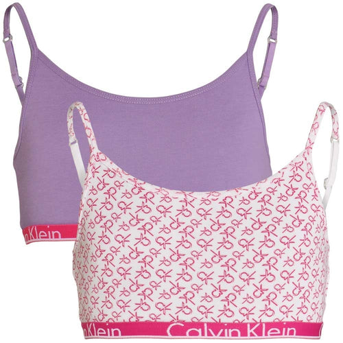 GIRLS 2 Pack Modern Cotton String Bralette, White Logo Print / Chalk Violet