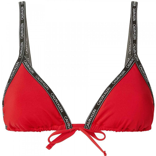 Triangel-Bikinioberteil mit Logoband, Rustikales Rot