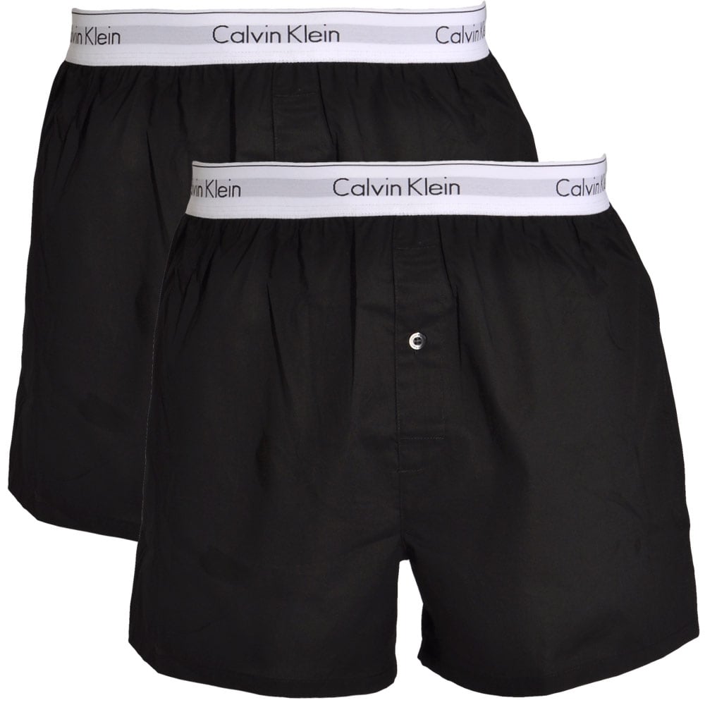 Lot de 2 boxers tissés modernes en coton, coupe ajustée, noir