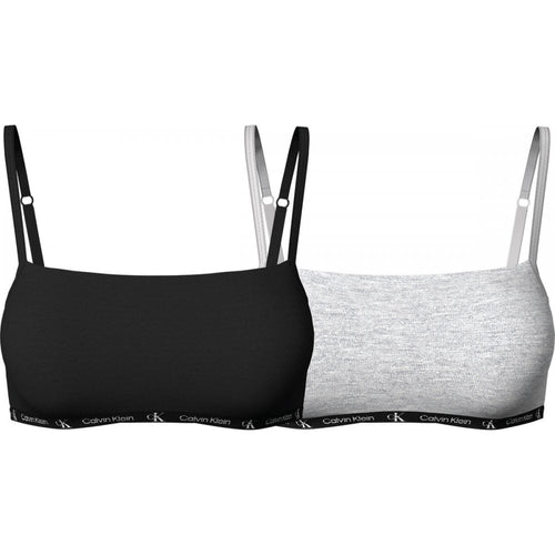 2-Pack CK 1996 Unlined String Bralettes, Black/Grey