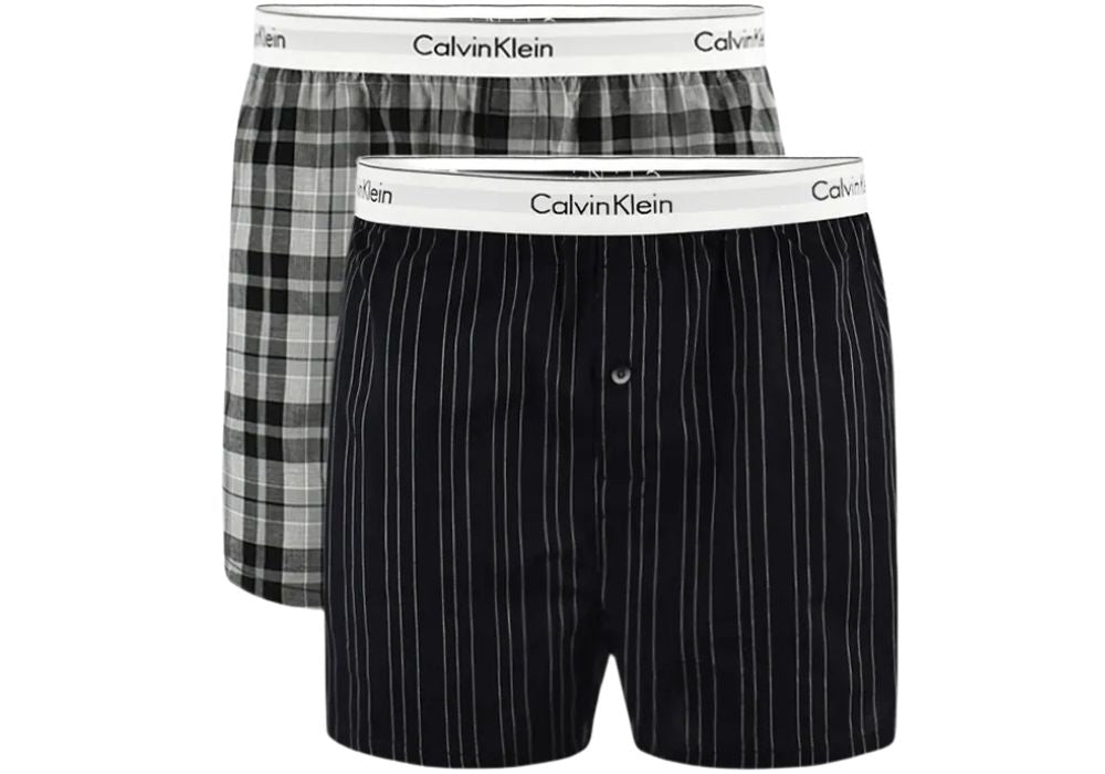 Calvin KleinBoxer Shorts 2 - pack2 - Pack Modern Cotton Slim - Fit Woven Boxer Shorts, Ryan Stripe D Well/Hickory Plaid BBoxers & Briefs