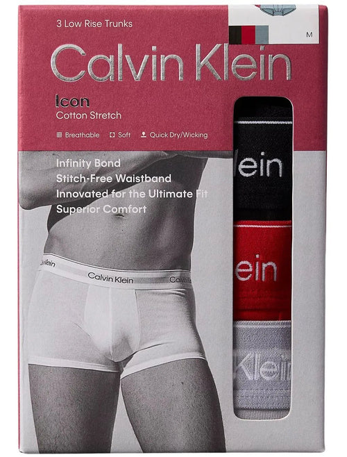 Calvin KleinTrunks 3 - pack3 - Pack Icon Cotton Stretch Low - Rise Boxer Trunks, Black / Adrenaline Rush / SleetBoxers & Briefs
