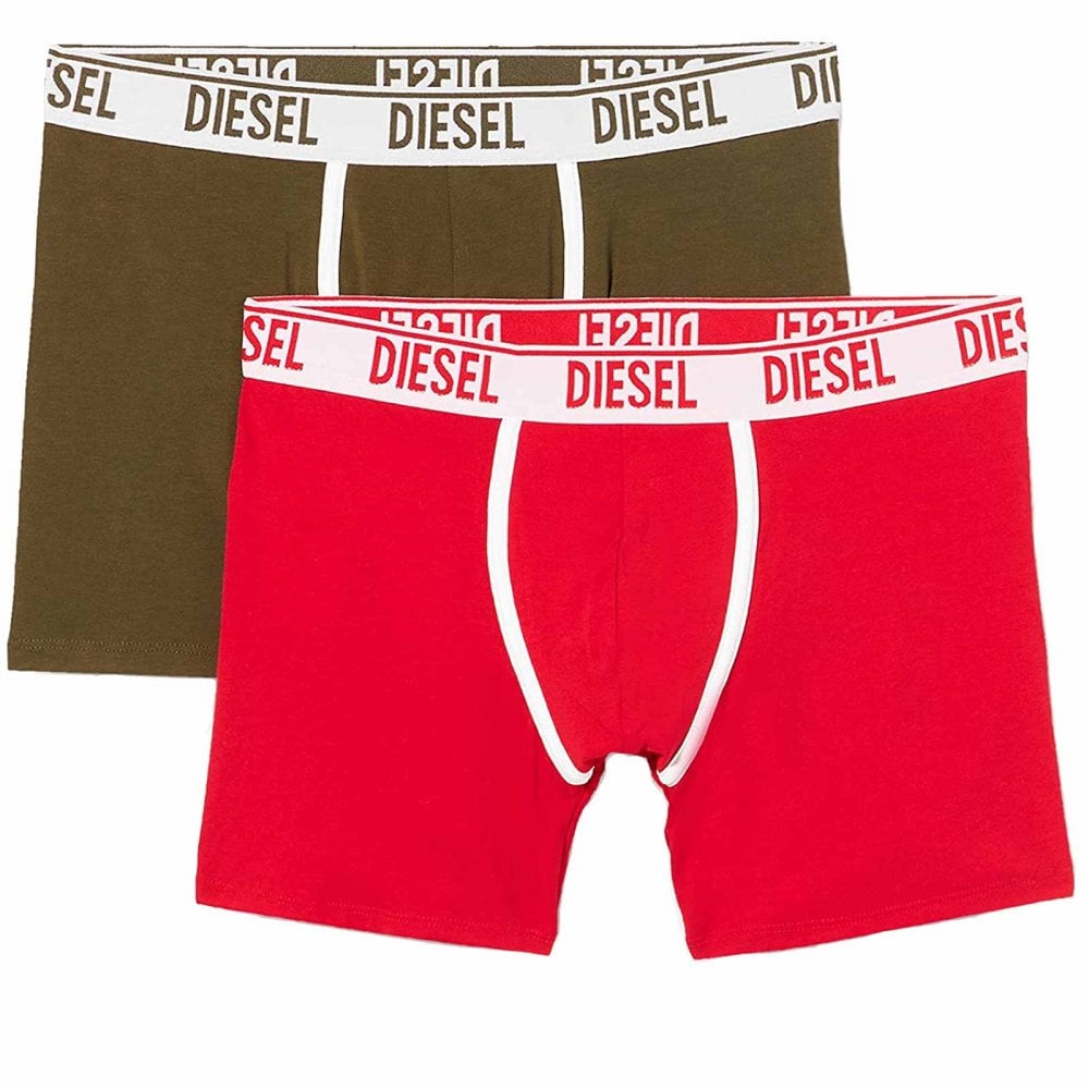 Lot de 2 boxers Umbx Sebastian en coton extensible, rouge/vert
