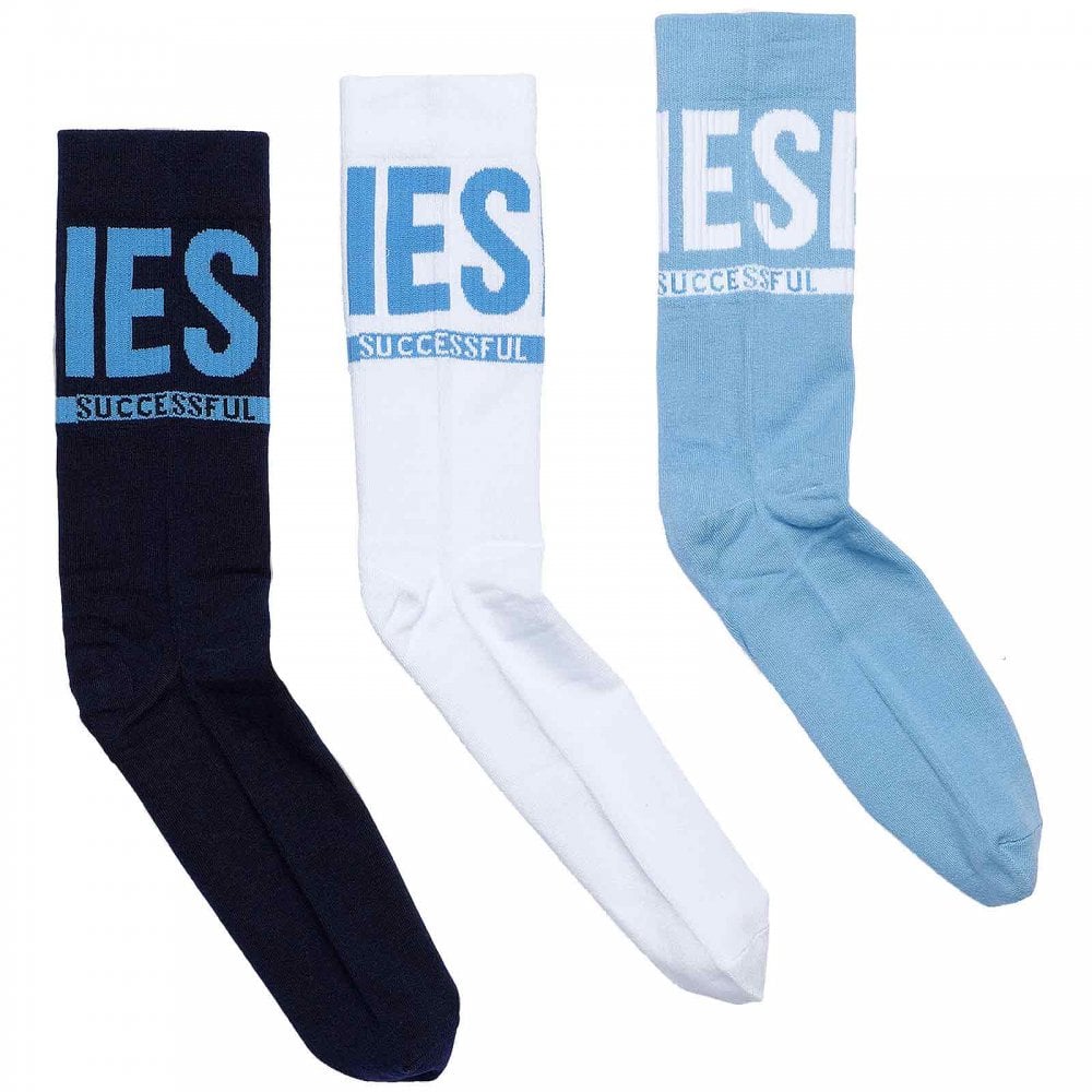 Lot de 3 chaussettes mi-mollet, bleu marine/bleu/blanc