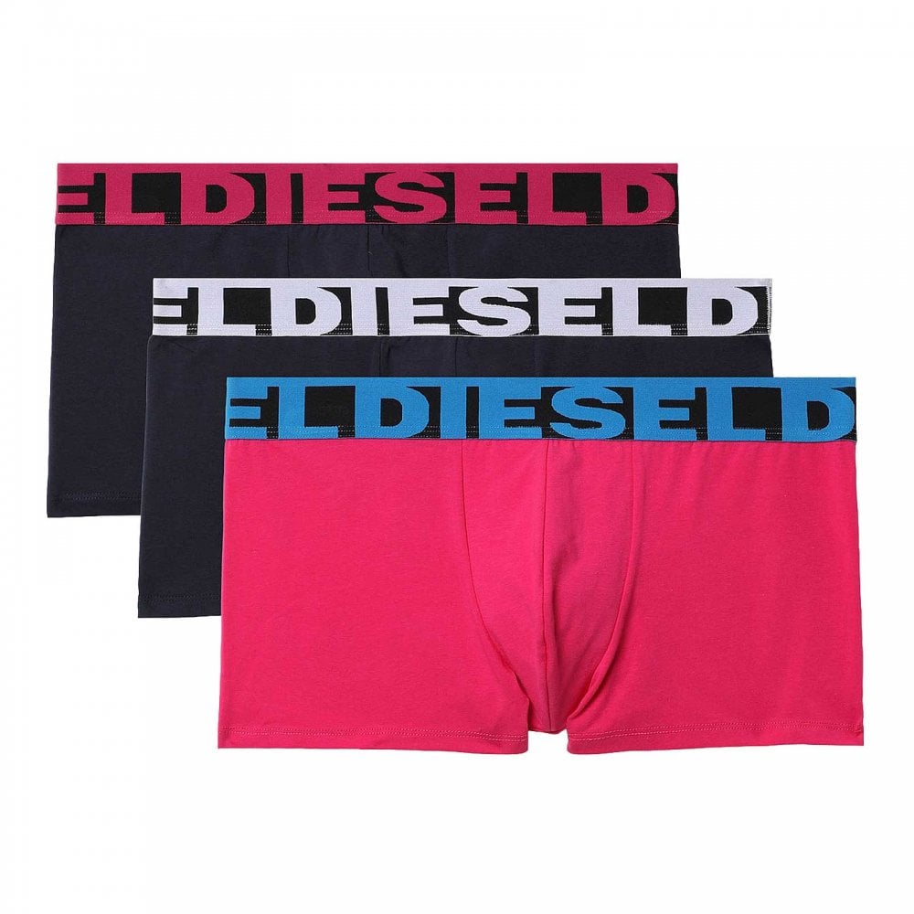 Diesel - 3 - Pack Cotton Stretch Boxer Trunk, Pink / Navy / Navy - Boxers - and - Briefs.net