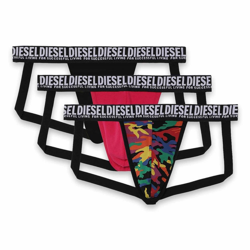 3er-Pack Jockstrap aus Baumwollstretch, Camo-Print / Pink / Schwarz