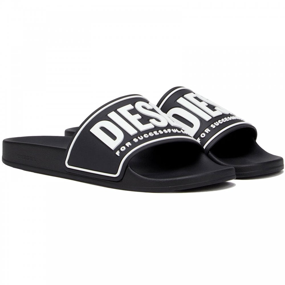 Sa-Mayemi Pool Slides With 3D Logo, Black