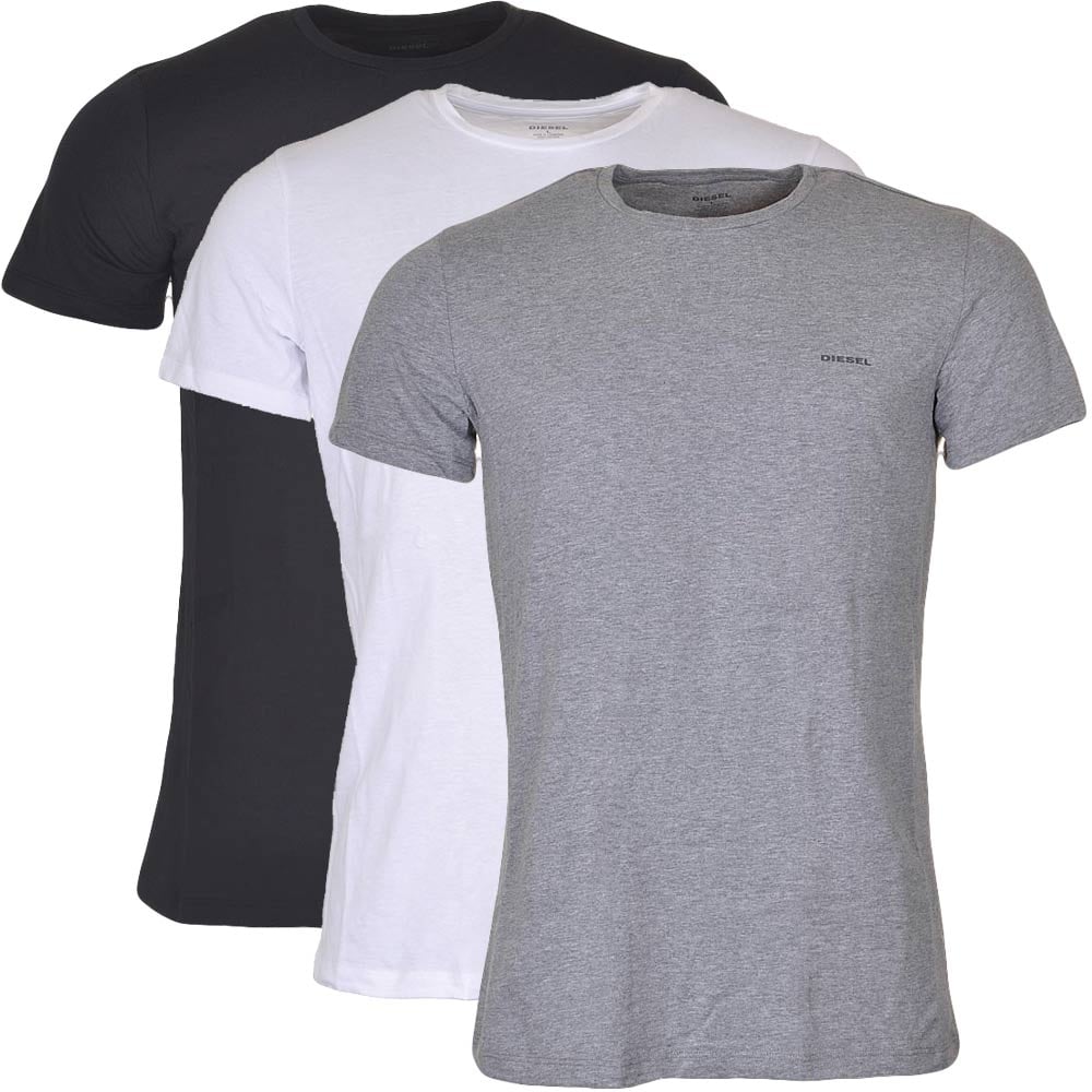 UMTEE Jake Lot de 3 t-shirts à col rond, noir/gris/blanc