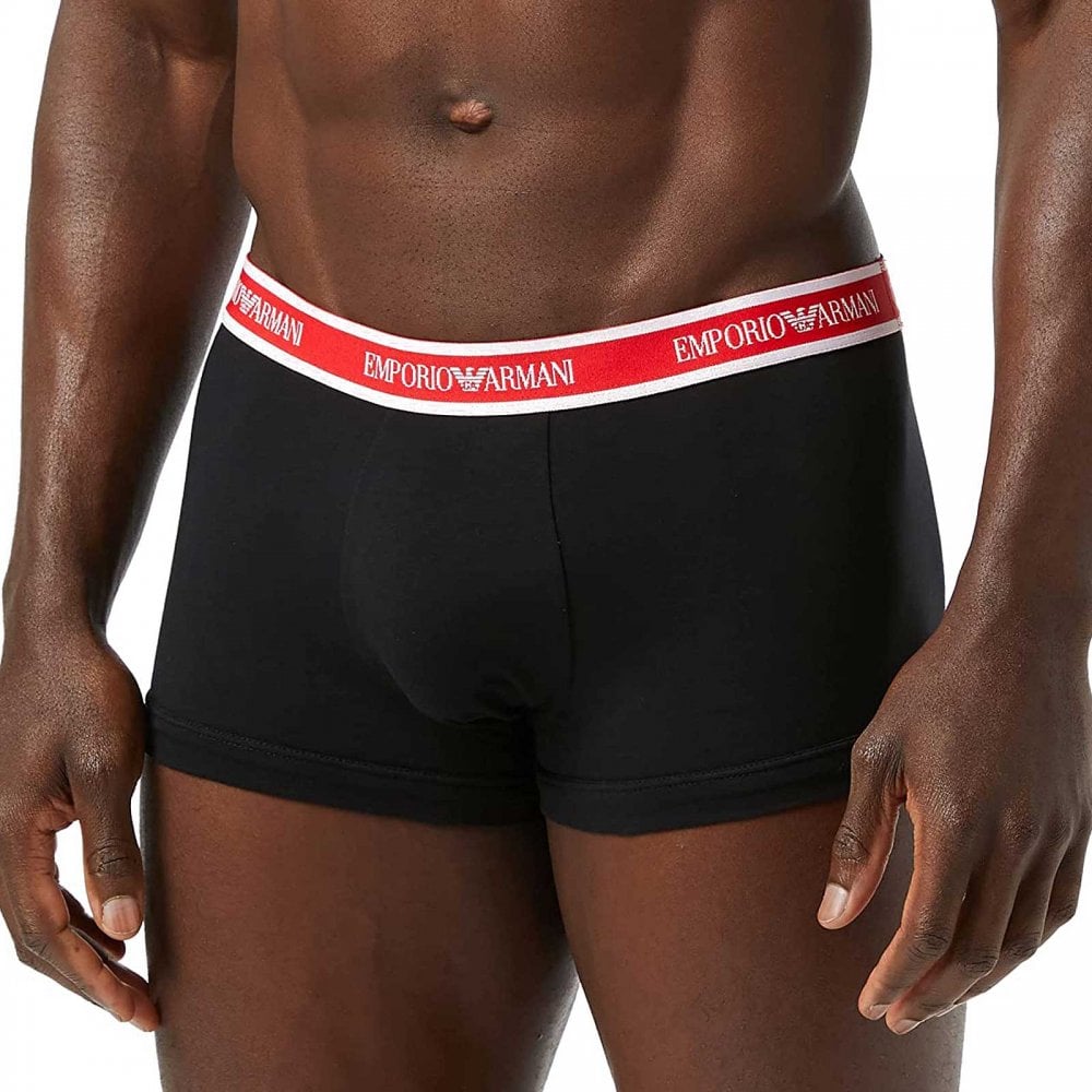 Emporio Armani - 3 - Pack Logoband Trunk, Black / White Print / Fire - Boxers - and - Briefs.net