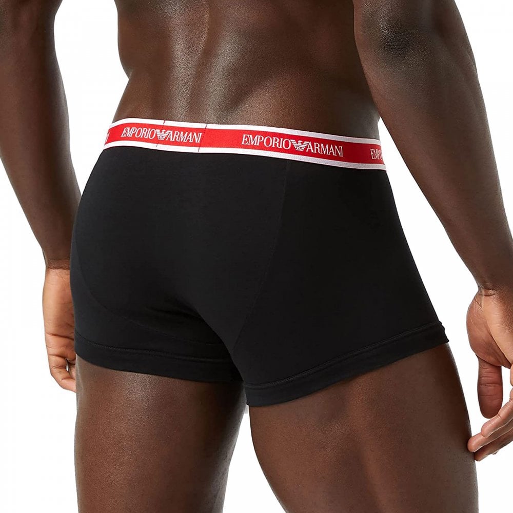 Emporio Armani - 3 - Pack Logoband Trunk, Black / White Print / Fire - Boxers - and - Briefs.net