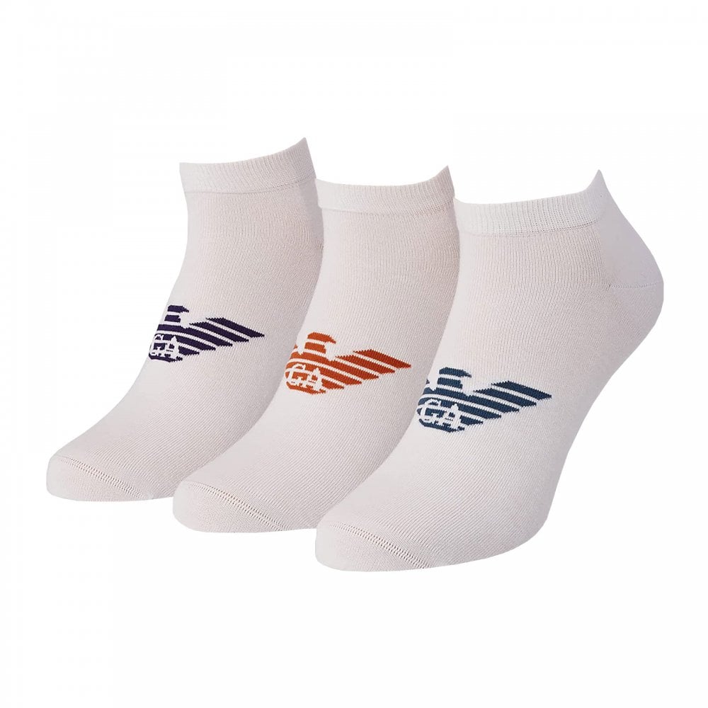 3er-Pack Sneakersocken mit Monogramm, Weiß