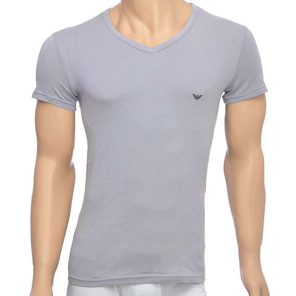 Emporio Armani - Bodywear 2 - Pack Stretch Cotton V - Neck T-shirt, Black/Grey - Boxers - and - Briefs.net