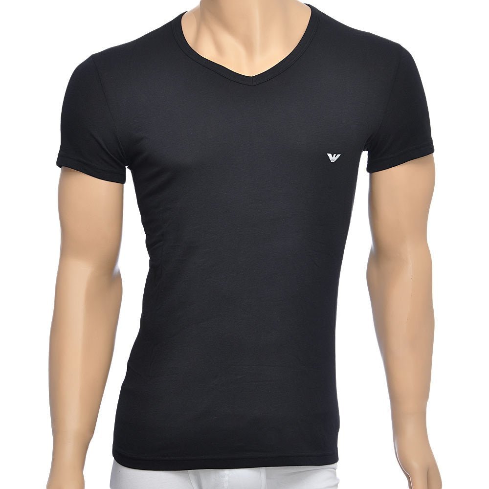 Emporio Armani - Bodywear 2 - Pack Stretch Cotton V - Neck T-shirt, Black/Grey - Boxers - and - Briefs.net