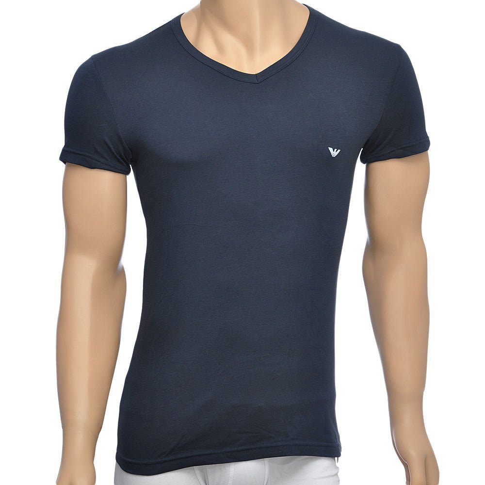 Emporio Armani - Bodywear 2 - Pack Stretch Cotton V - Neck T-shirt, Grey/Navy - Boxers - and - Briefs.net